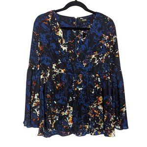 a.n.a A New Approach wing sleeve surplice neckline‎ geometric dark navy blouse M